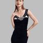 Elegant Black Strap Sleeve Knit Singlet with Neck Embellishment