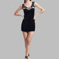 Elegant Black Strap Sleeve Knit Singlet with Neck Embellishment
