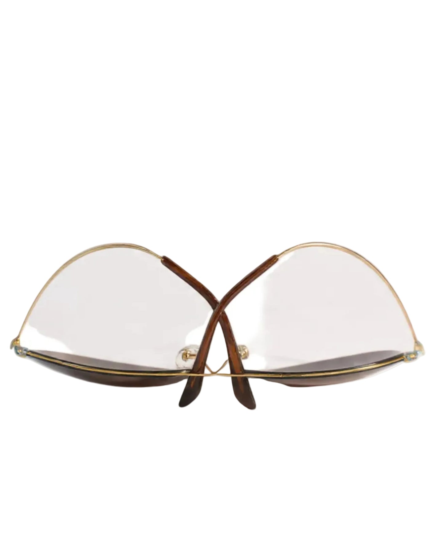 Pair of eyeglasses with gold frame on a white background