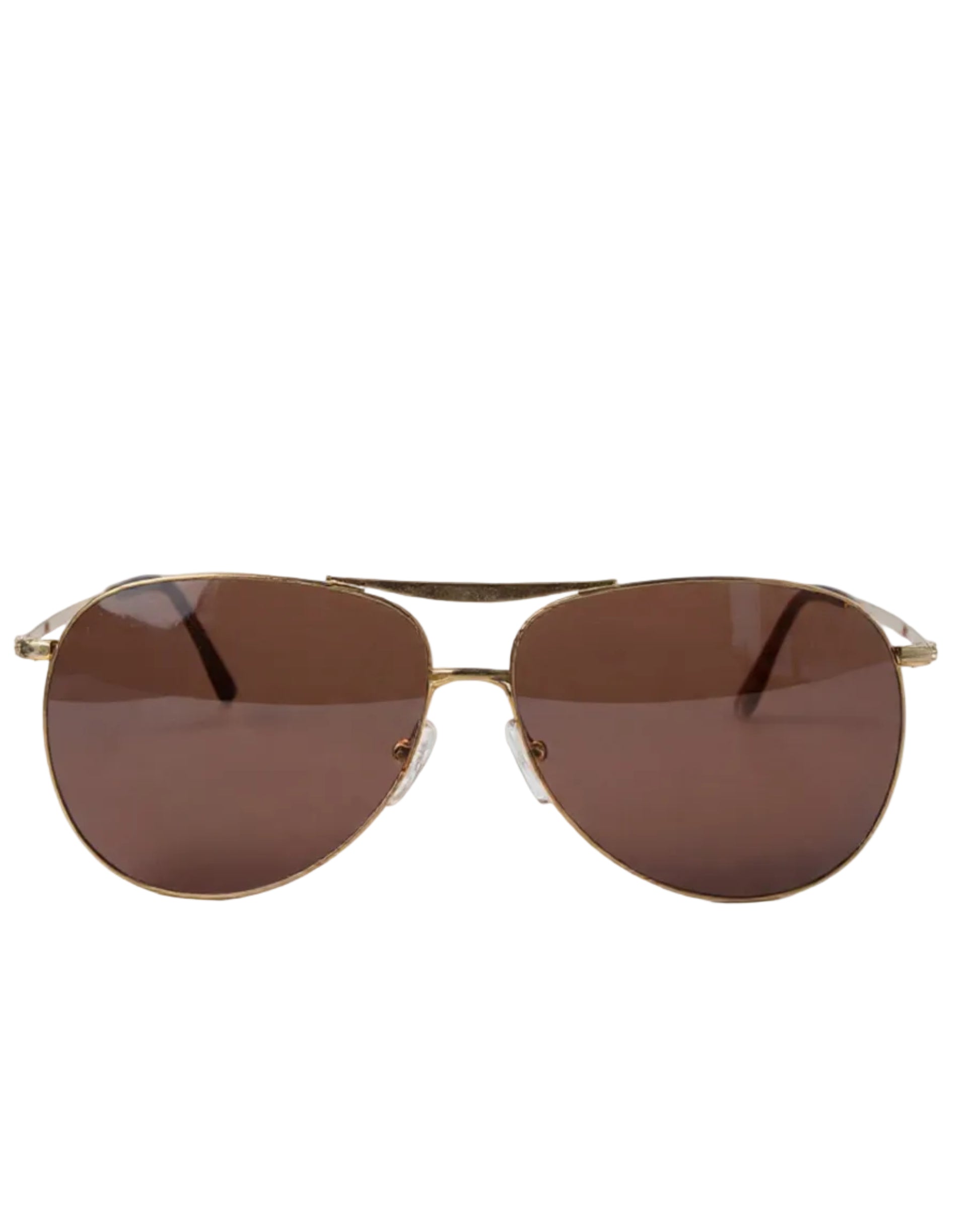 Aviator sunglasses with brown lenses on a white background