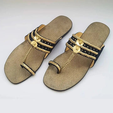 Gold & Black Kolapuri with glittering sole