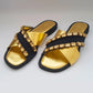 Gold & Denim Flat Slippers with Crystal embellishment