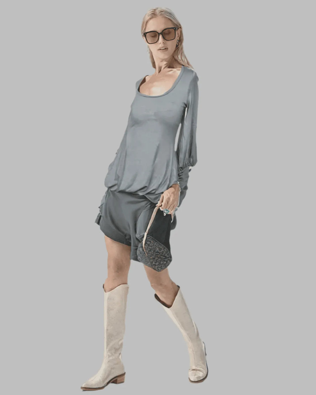 Gray Long Knit Top
