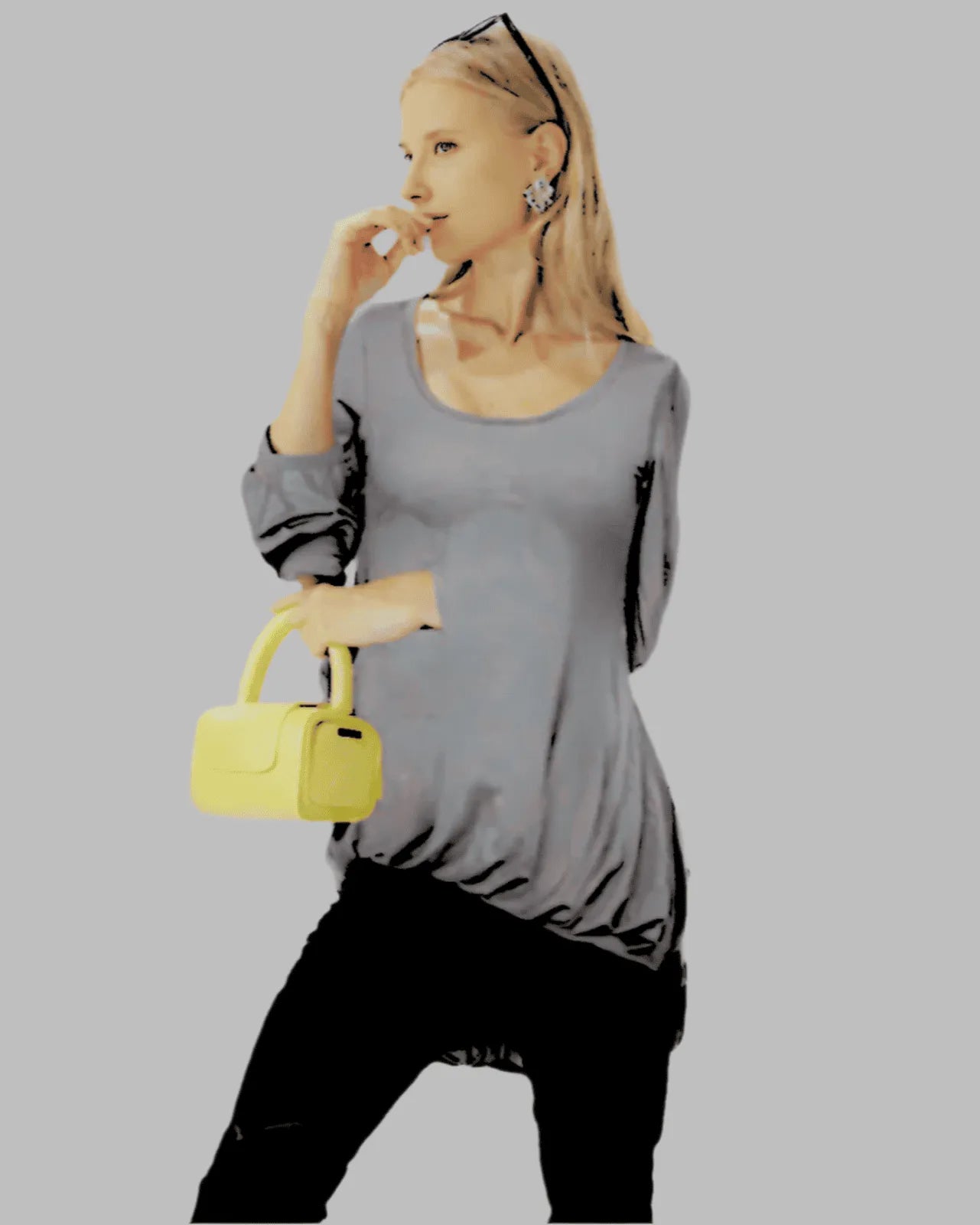 Gray Long Knit Top