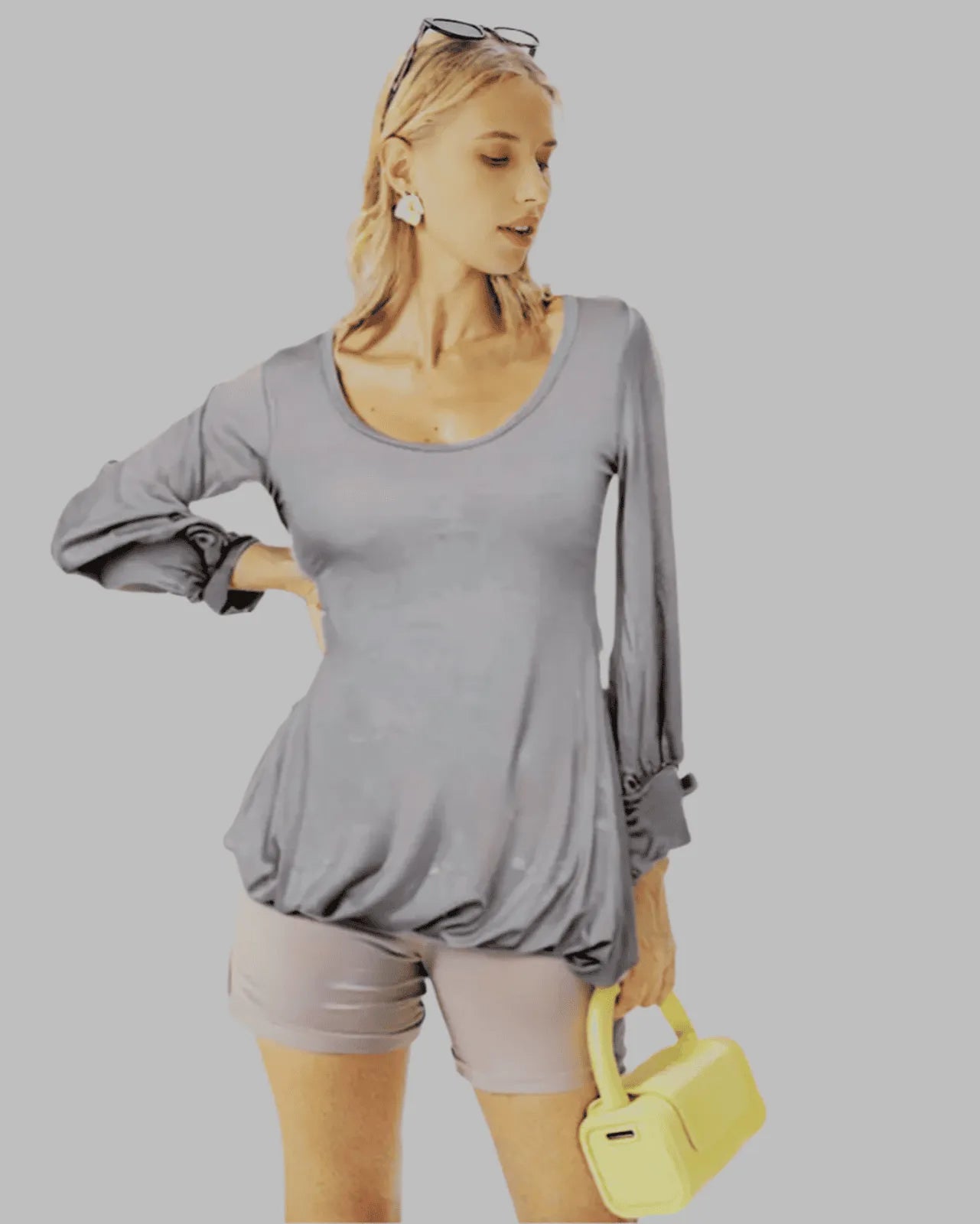 Gray Long Knit Top