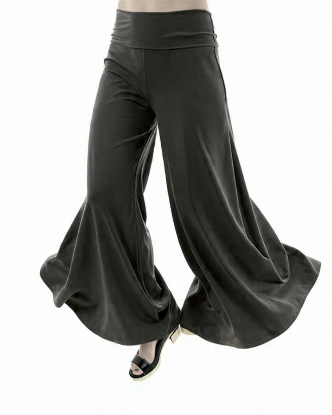 Black wide-leg pants on a white background