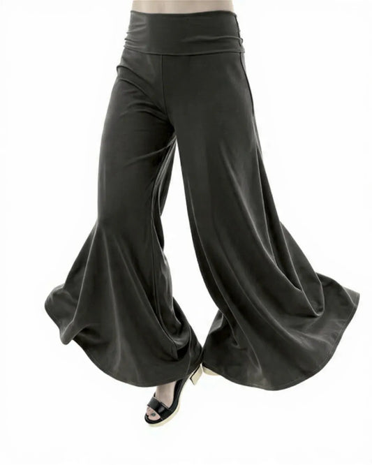Black wide-leg pants on a white background