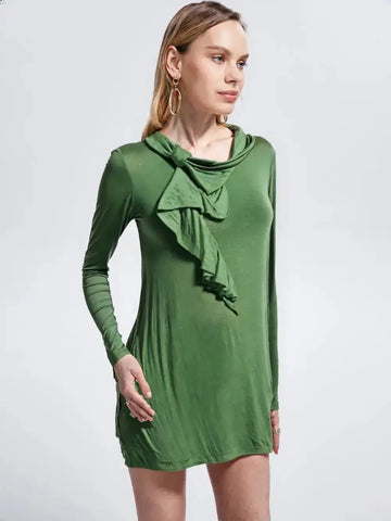 Green Ruffle Neck Long Sleeve Women’s Western Top