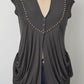 Grey beaded modified baby doll style knit top