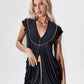 Grey beaded modified baby doll style knit top