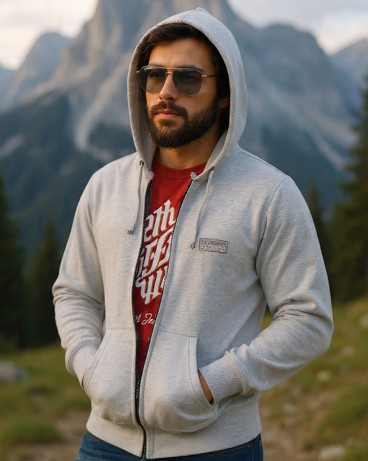 Uni-Sex Heather Grey Fleece Hoodie With Kangaroo Pocket.