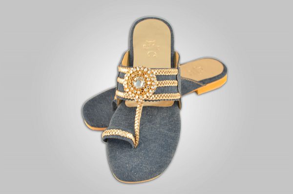 Denim slipper elegantly embellished with stones