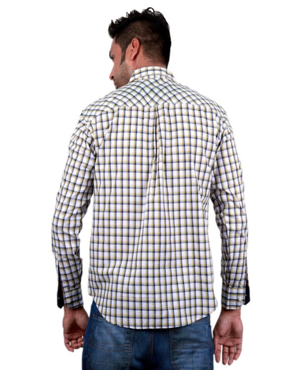 Men’s 100% Cotton Long Sleeve Off White Plaid Shirt