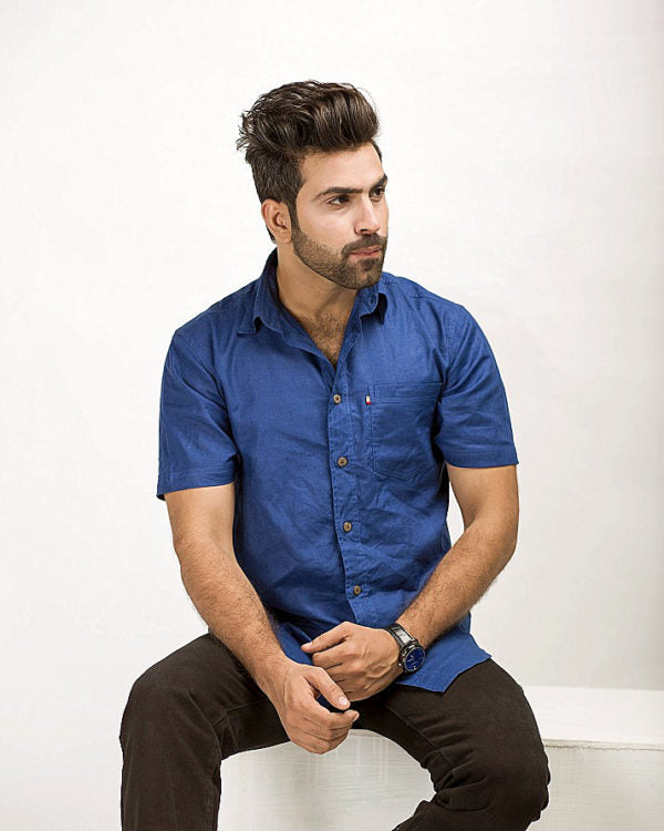 Navy Blue Irish Linen Shirt