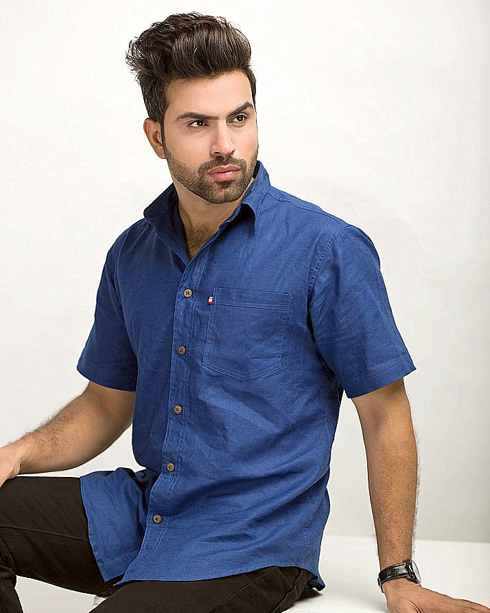 Navy Blue Irish Linen Shirt