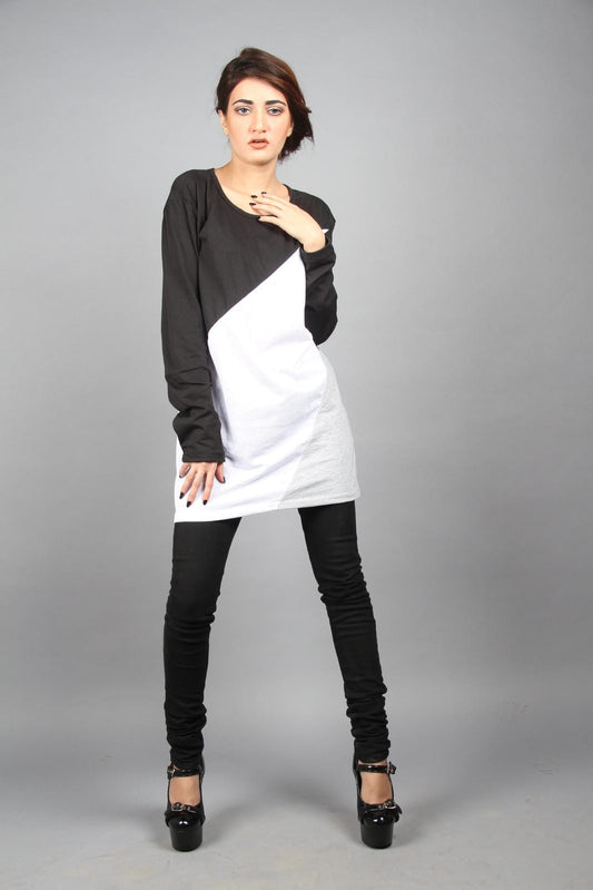 A comfortable long sleeve diagonal cut & sewn top