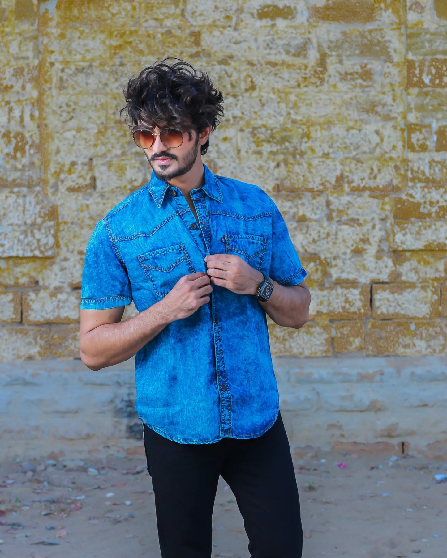 Young Men’s Short Sleeves Denim Shirt