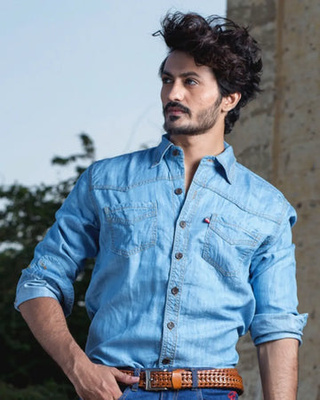 Ice Blue Long Sleeve Denim Shirt