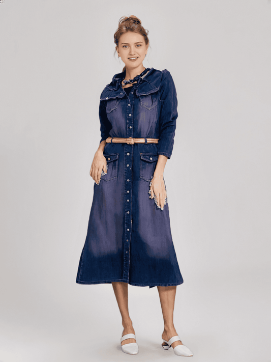 Denim mid-length long-sleeve skirt