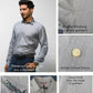 Men's long sleeve linen shirt with key features highlighted