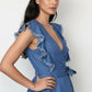 Kimono Style Front Open Belted Denim Top