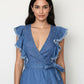 Kimono Style Front Open Belted Denim Top