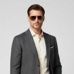 Aviator sunglasses with brown lenses on a white background