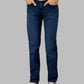 Person wearing blue jeans with a belt on a gray background