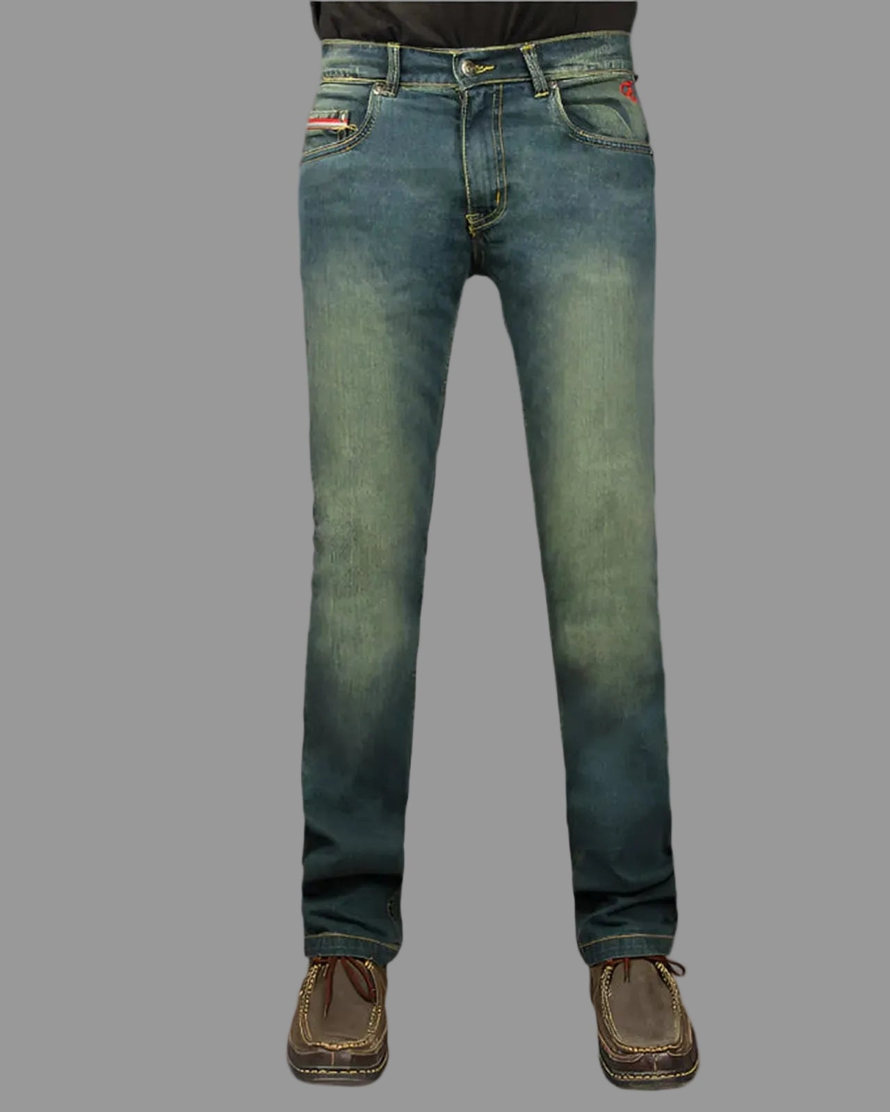 Blue jeans on a gray background