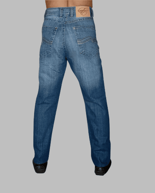 Men’s Mid Blue Relaxed Fit Jeans by Element Jeans are comfortable, stylish, and 100% Cotton cross hatch denim relaxed fit jeans with permanent whiskers on the crouch area and signature embroidery on the front pocket facing. Made from premium denim fabric, these jeans have a relaxed fit design that provides a comfortable and casual appearance while still maintaining a classic and timeless silhouette. The denim fabric of these jeans is of the highest quality, ensuring both durability and comfort.