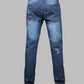 Blue jeans on a gray background