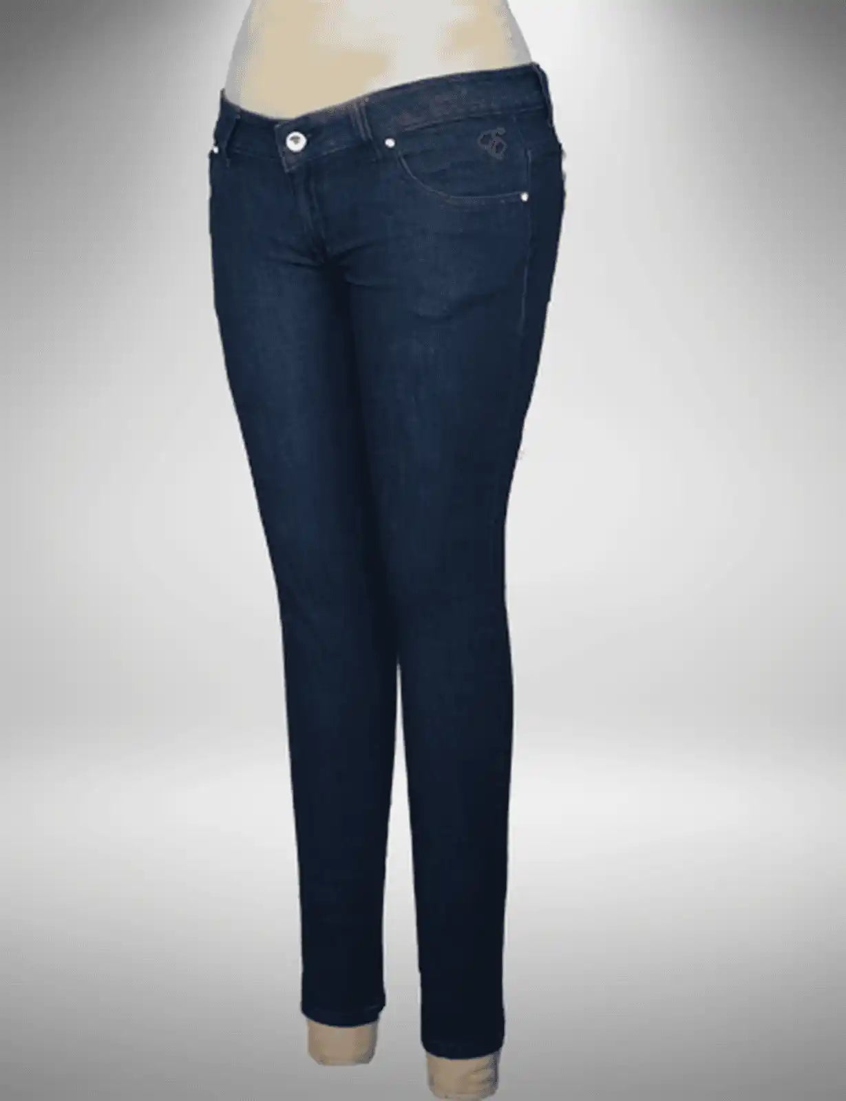 Dark blue jeans on a plain background
