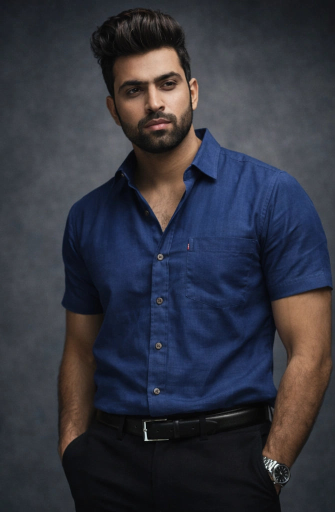 Navy Blue Irish Linen Shirt