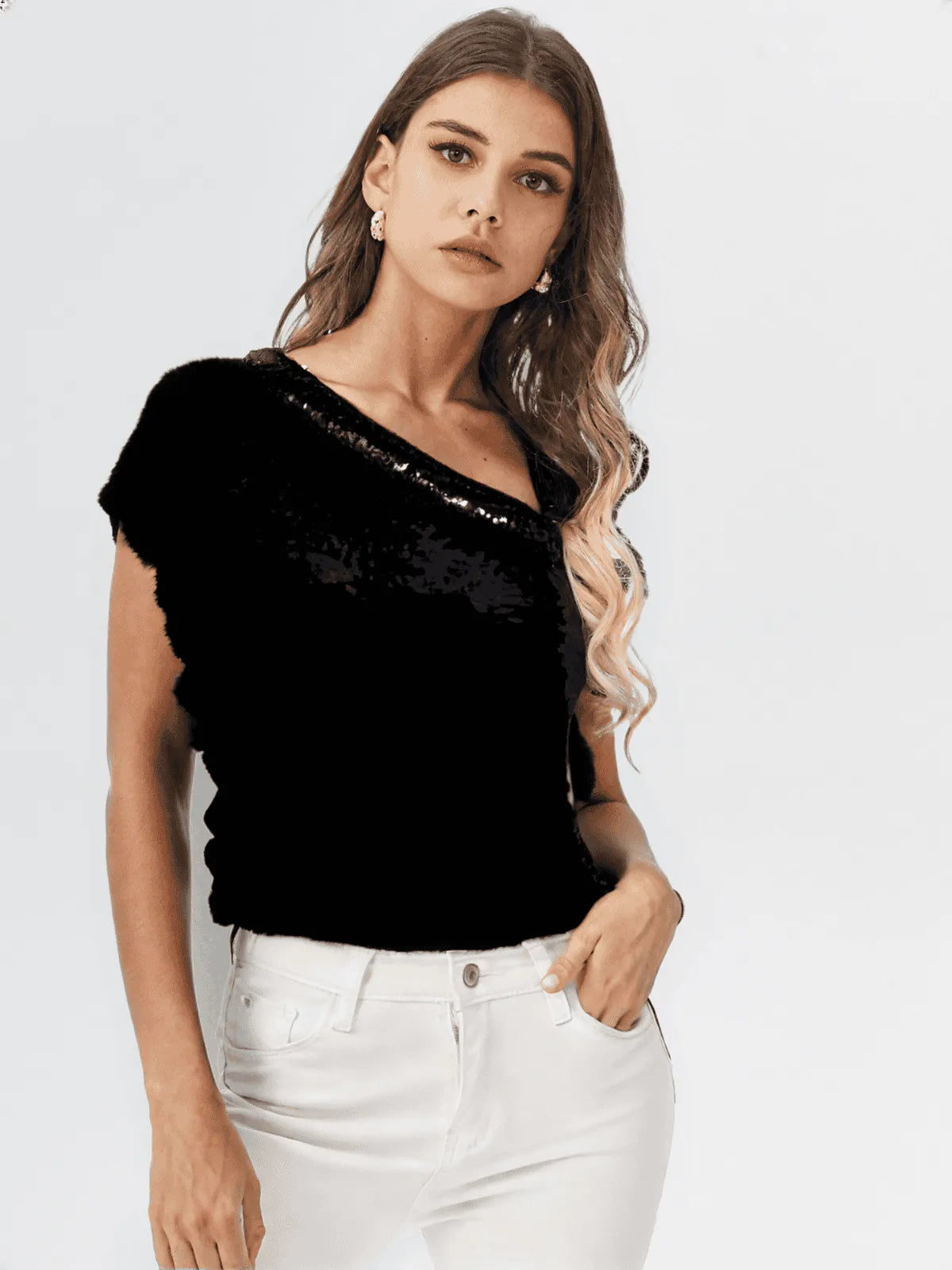 Off Shoulder Sequent knit Top