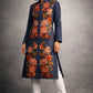 One_of_a_kind_Front_open_mandrin_Collar_Denim_Fusion_dress_with_Floral_embroidery