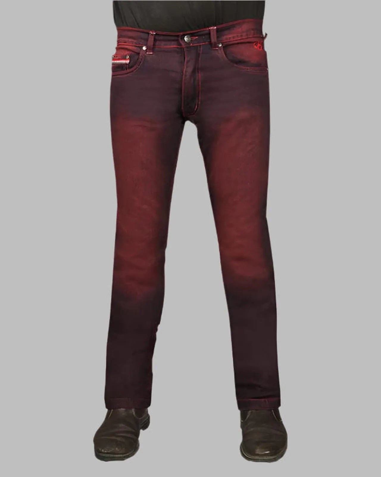 Red jeans on a gray background