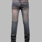Blue jeans on a gray background