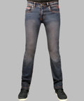 Blue jeans on a gray background