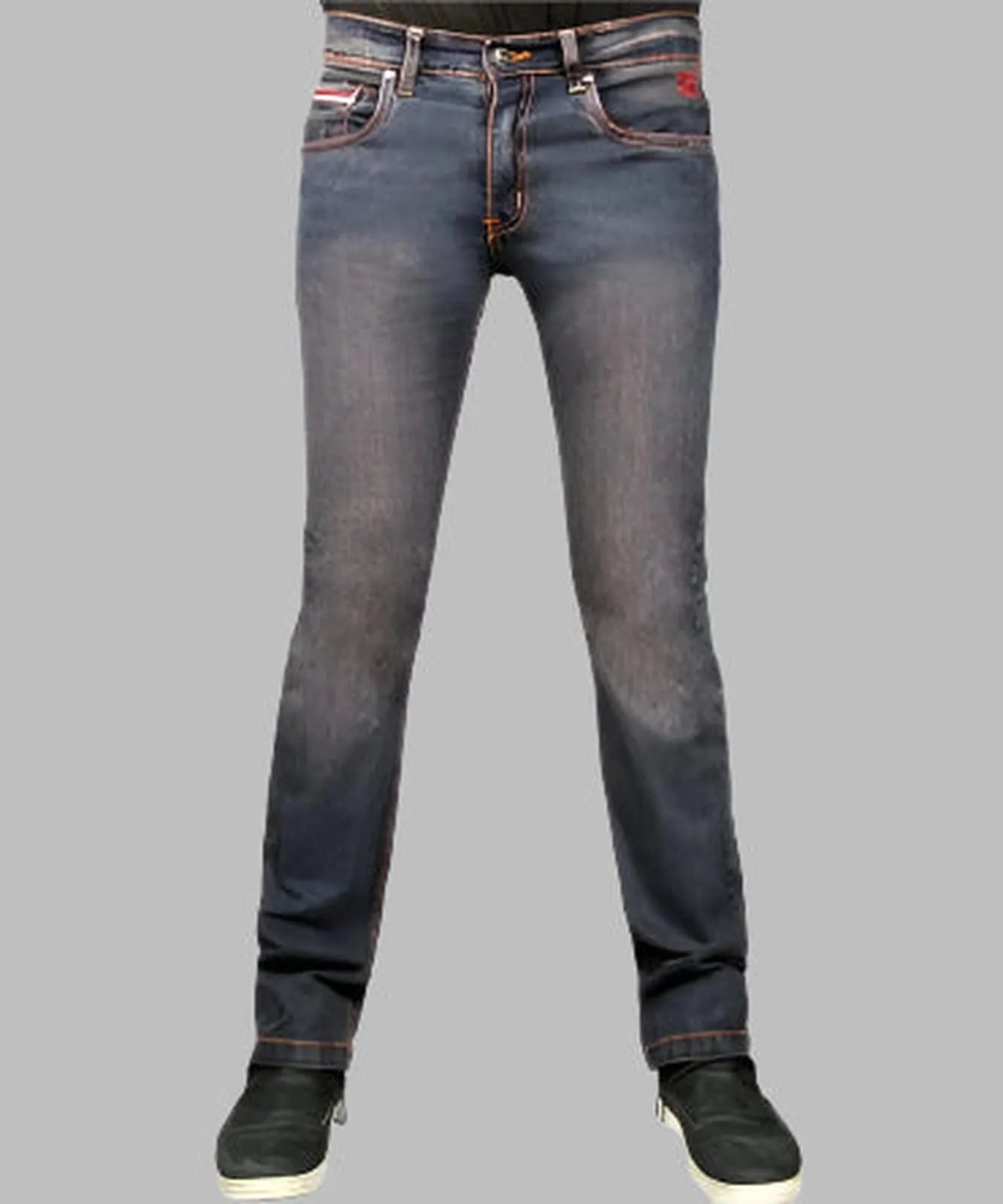 Blue jeans on a gray background