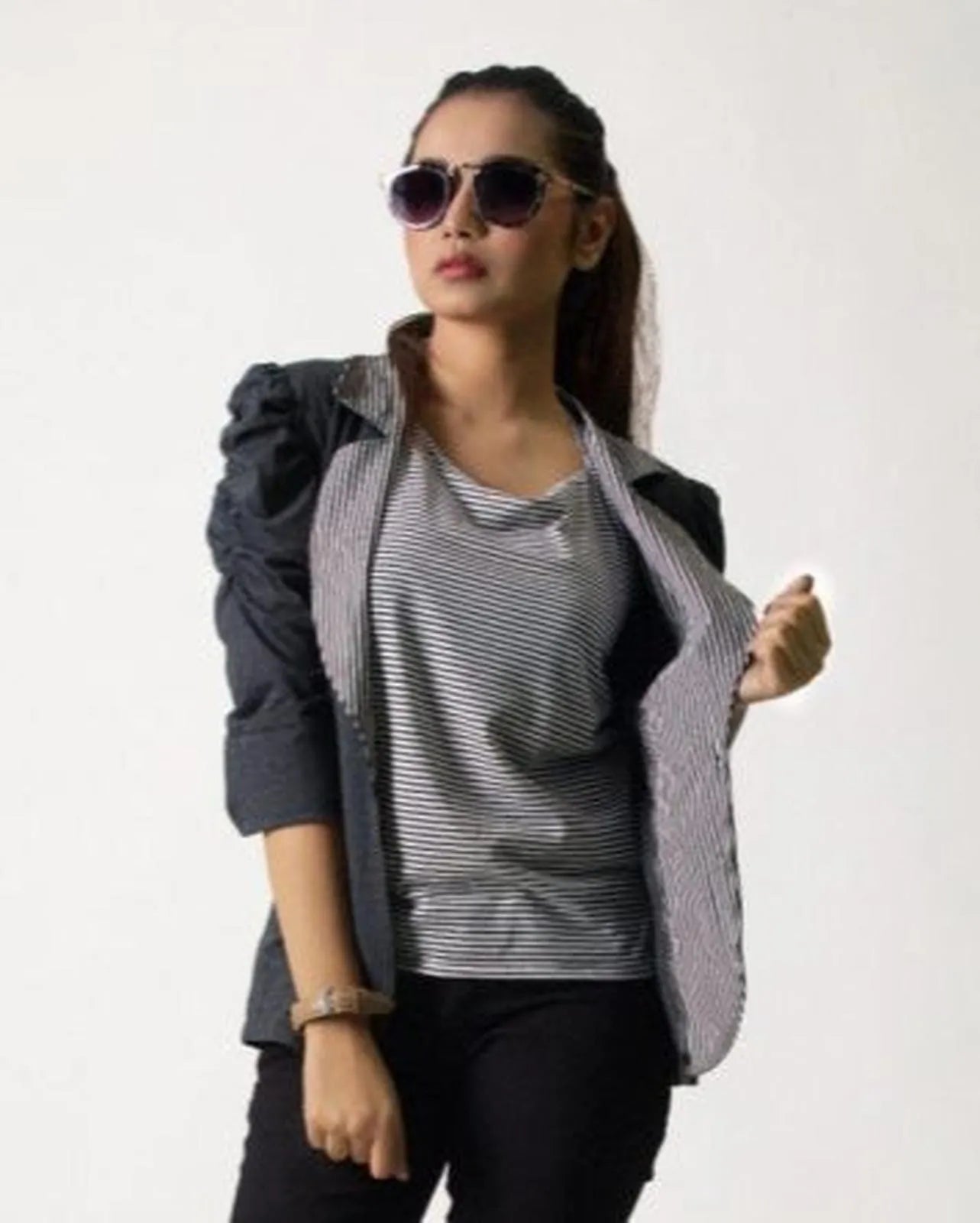 Sailor Style Knitted Jersey – Striped Lapel Stretch Fit Top