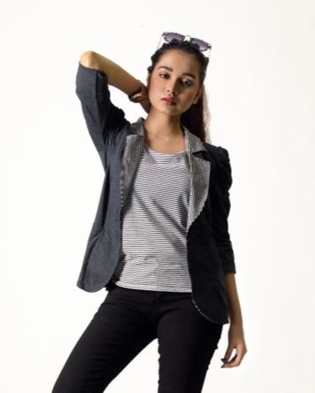 Sailor Style Knitted Jersey – Striped Lapel Stretch Fit Top