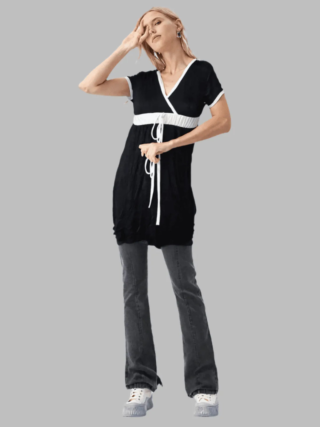 Sailor style Black & White knit top