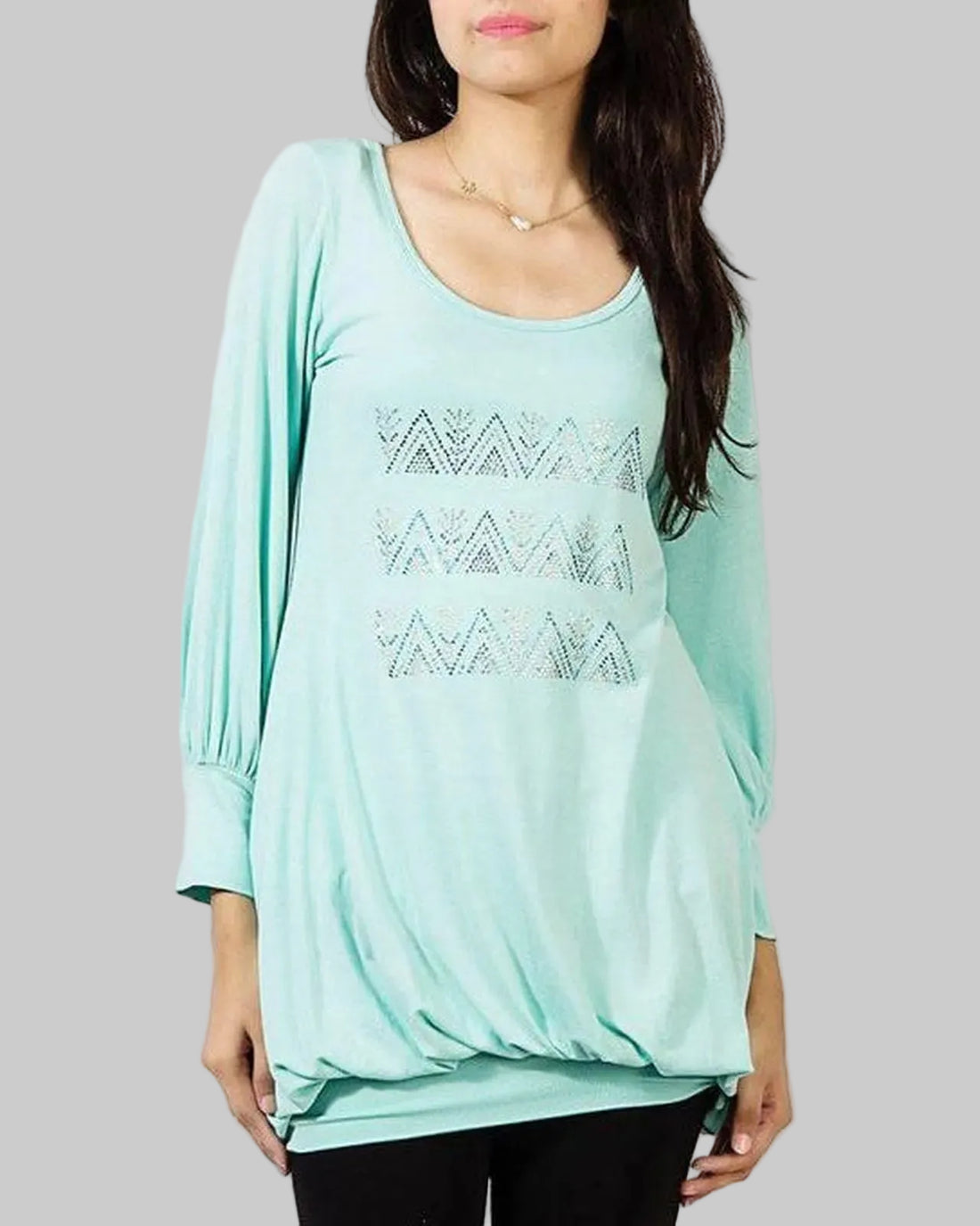 Sea Green Round Neck Top for Women