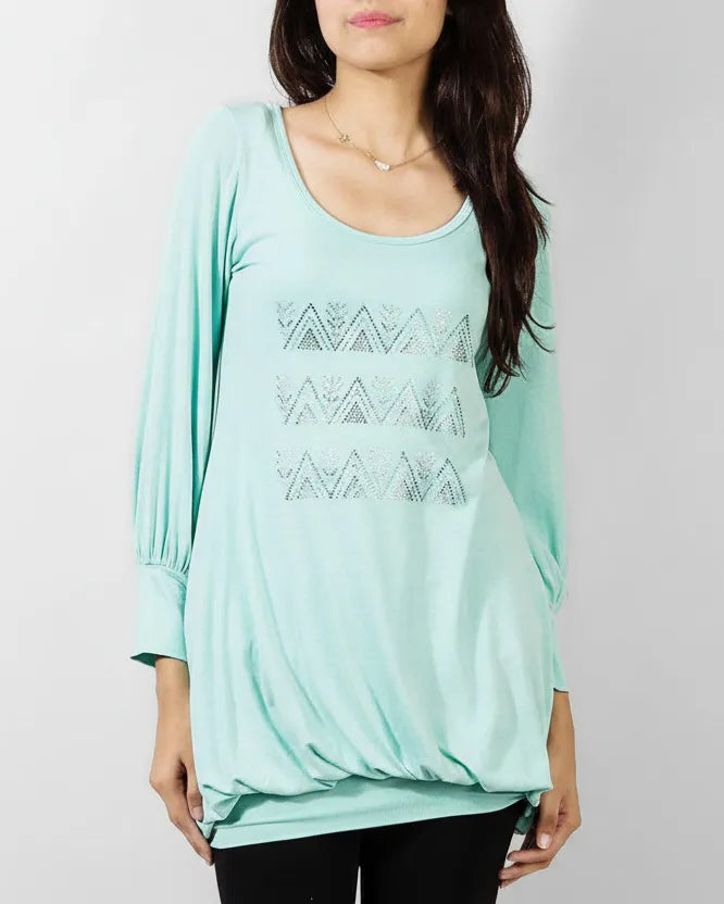 Sea Green Round Neck Top for Women