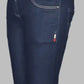 Navy blue jeans on a gray background