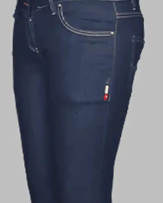 Navy blue jeans on a gray background