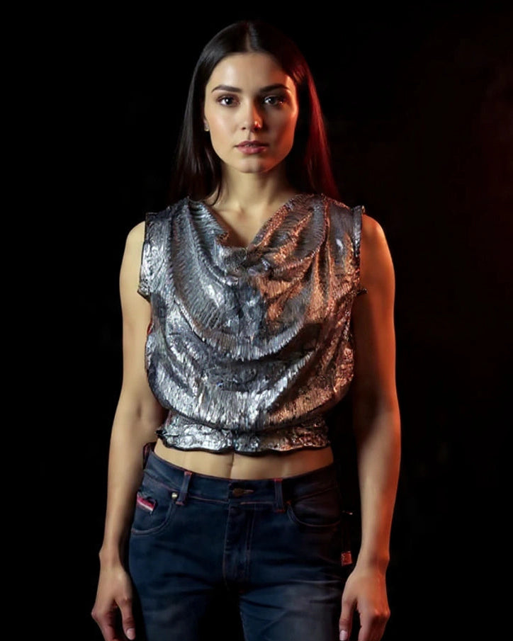 Cowl Neck Sequin Top