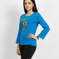 Sky Blue Cotton Knitted Butterfly Printed Crew Neck Full Sleeve T-Shirt