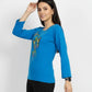 Sky Blue Cotton Knitted Butterfly Printed Crew Neck Full Sleeve T-Shirt