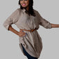Trendy Fawn color loose fit linen shirt with pin tucks